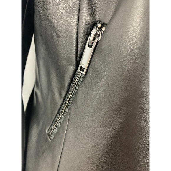 NWT DKNY Zip Front Faux Leather Moto Jacket Black W/ Tiny Metallic Detail Trim - Picture 4 of 16
